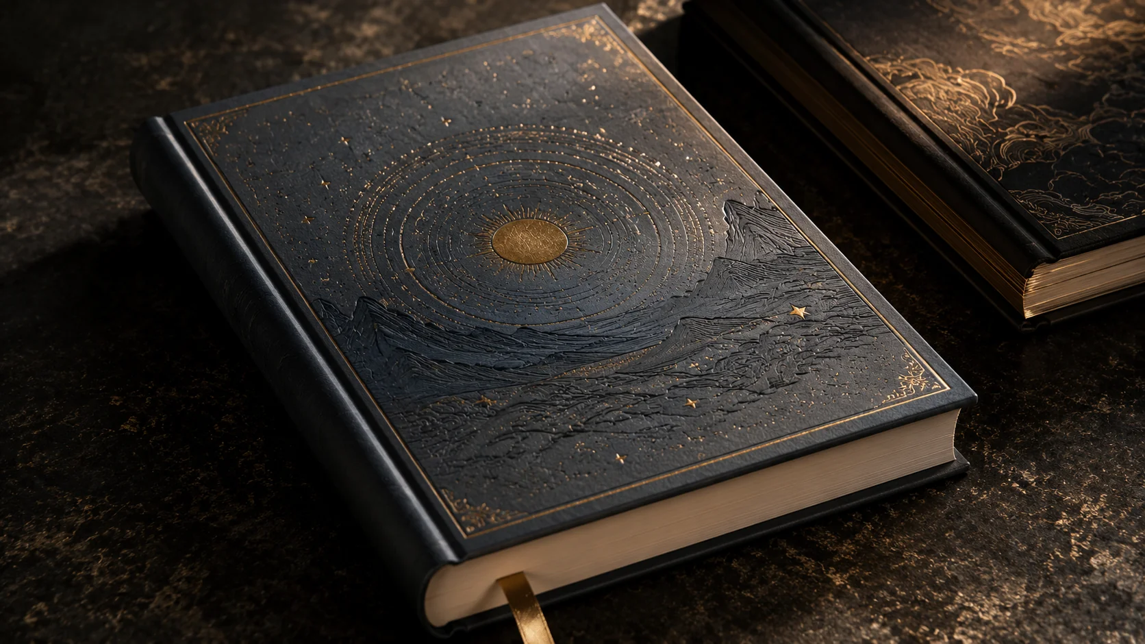 Премиальная книга в твёрдом переплёте с фактурной обложкой на столе