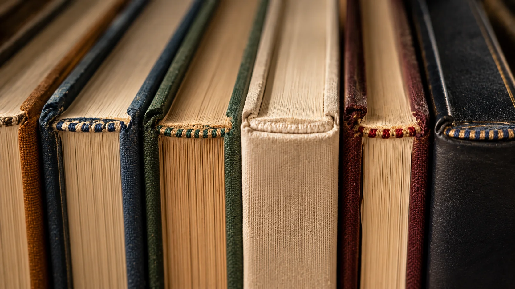 Крупный план корешков нескольких книг разной толщины